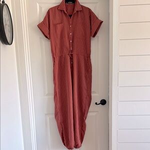 Kittenish Rust and Cream Striped Jumpsuit
